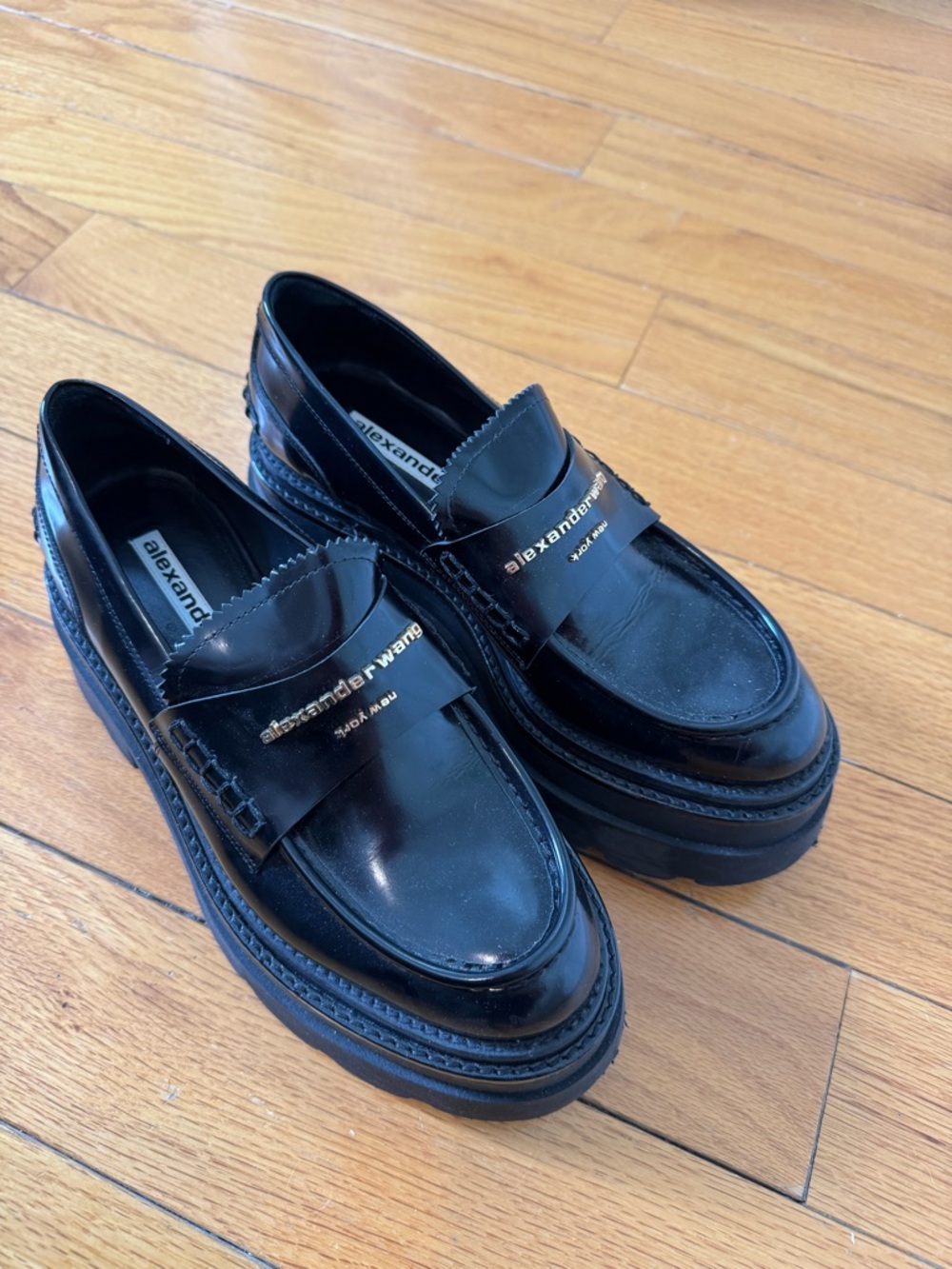 Alexander Wang Black Leather Platform Penny Loafers